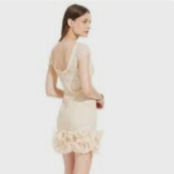 Jessica Simpson SZ12 Cream Mesh & Sequin Sheath Dress Formal Party Y2K Chic Prom - Picture 3 of 12